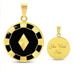Diamond Poker Chip Gambler Personalized Engraved Gold Circle Necklace Custom Na